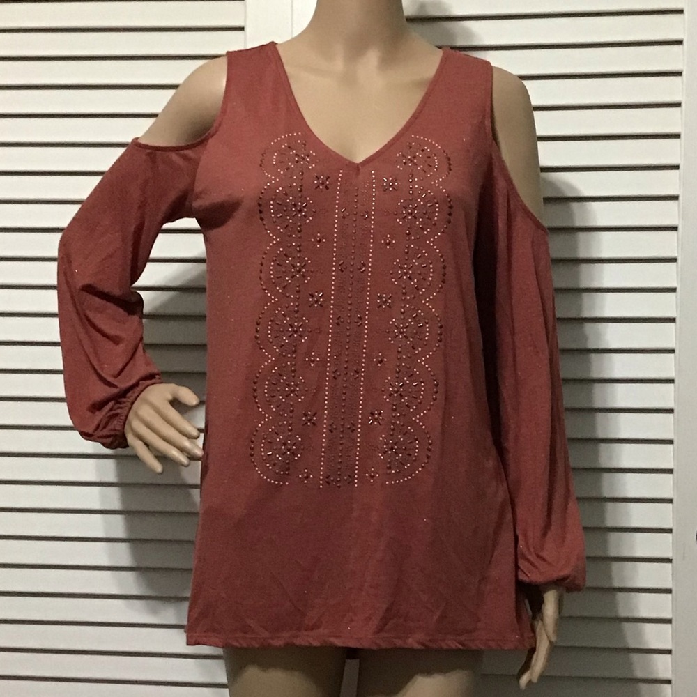 Knox Rose Orange Rust Cold Shoulder Tops Blouse